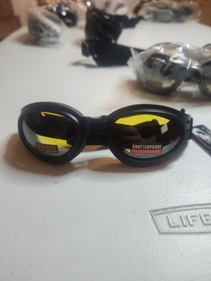 GLOBAL VISION FOLDABLE MOTORCYCLE GOOGLES  Paded Uv Protected Yellow Lense Matte