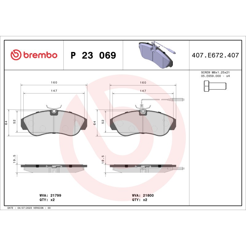 Brembo Bremsbelagsatz, Scheibenbremse [Hersteller-Nr. P23069] für Peugeot, Fiat, Citroën - Bild 3