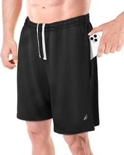 NY Threads Men's Athletic Shorts Quick Dry Loose-Fit Lightweight Large, Black 