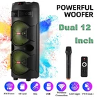 9,000W Dual 12'' Bluetooth Speakers Loud Sound Powerful PA Speaker System w/ FM