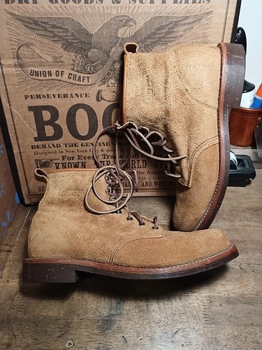 CHIPPEWA (FOR J. CREW) Men's 6" NATURAL ROUGHOUT 1901M37 LACE UP BOOTS 10.5 D