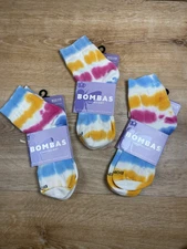 New 3 Pairs Bombas Quarter Socks  Multi Color Tie Dye Lightweight  Medium