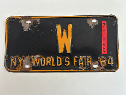 1964 1965 New York License Plate World's Fair Low Digit Single Letter "W" Rare!!
