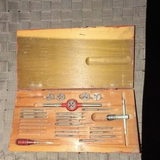 Tap Die Set w/ Tap Wrench and Dies in Wooden Case, Metal Tools