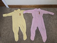 2 Vtg Winnie The Pooh Footed Sleeper Pink Yellow Terry Cloth 17-21lb 9-12 month