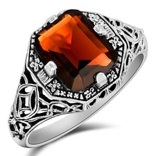 2CT Natural Fire Garnet 925 Solid Sterling Silver Filigree Ring Sz 6 XB3-5