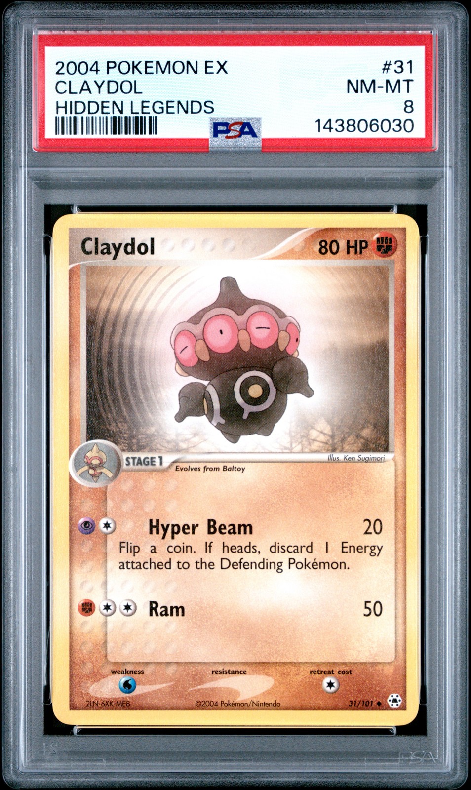 2004 POKEMON EX HIDDEN LEGENDS #31 CLAYDOL PSA 8