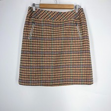 Talbots Womens Plaid Wool Blend A-Line Mini Skirt Orange Yellow Black Size 8