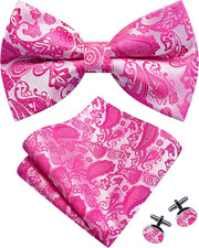 Mens Paisley Bow Tie Handkerchief Jacquard Woven Adjustable Pre-Tied Bowties Poc