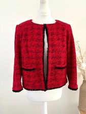 M&S Red black Tweed Boxy Short Smart Jacket Blazer Spring summer Size 16 Work