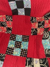 Vintage Hand stitched Patchwork Nine Patch Quilt 84x58 Primitive Grannycore