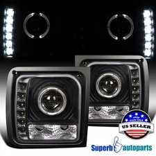 Fit 1997-2001 Jeep Cherokee Black Halo Projector Head Lights Led Tube Lamp 97-01