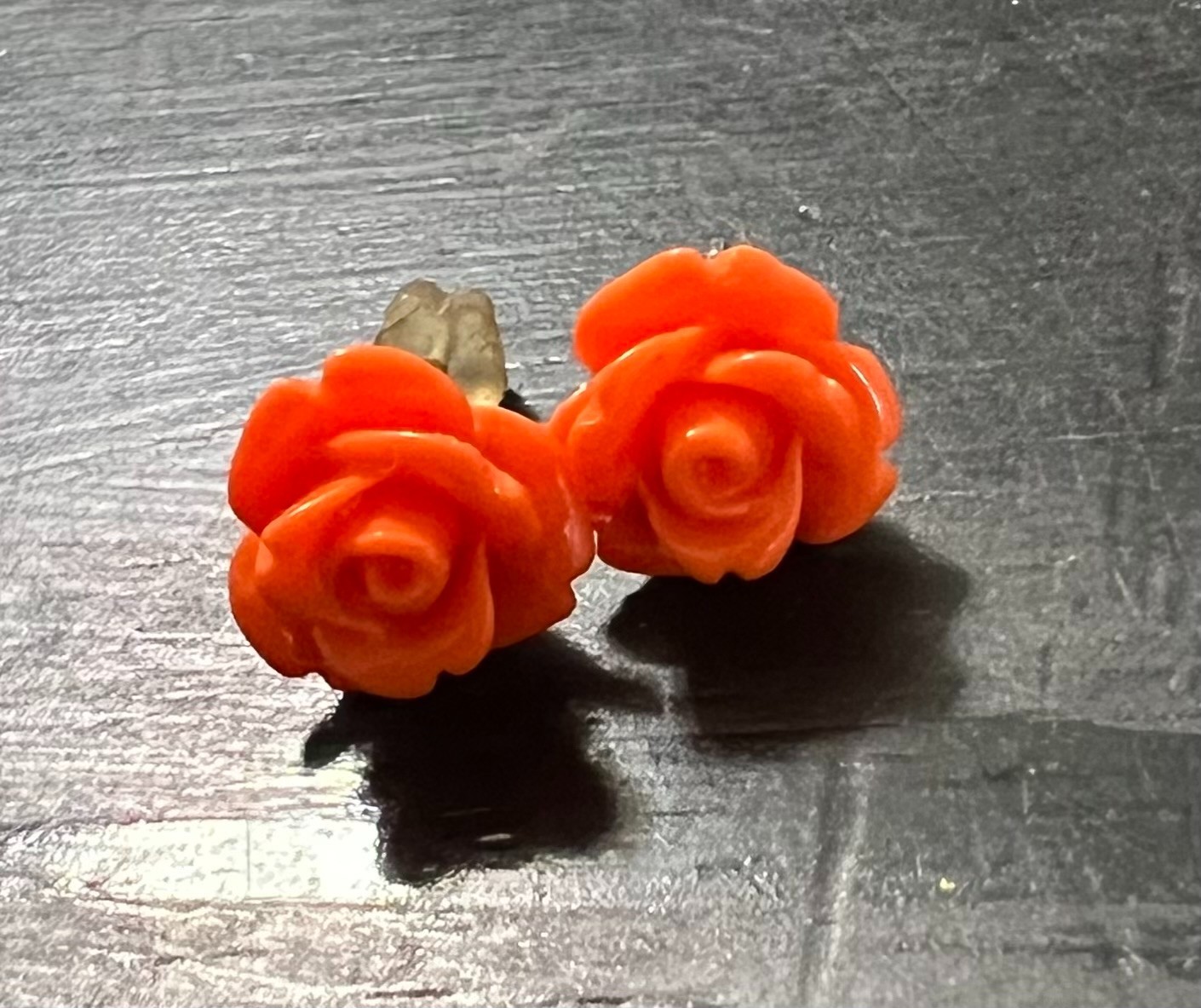 orange flower stud earrings