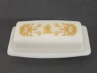 Vintage Pyrex USA Gold Floral Butterfly Butter Dish - FADED IMAGE PLZ READ