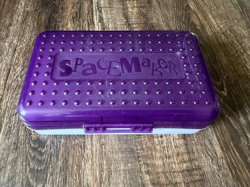 Vintage Y2K 90's Spacemaker Pencil Box Purple & Clear Plastic Storage Case Girls