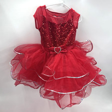 Weissman Tutu Dance Costume Girls 1C Red Tulle Silver Sequins Ballet Jazz Velvet
