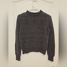 RRL Ralph Lauren Women's Cropped Cotton-Linen Open Knit Sweater XS Black