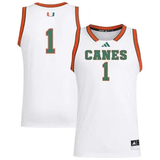 Adidas Miami Hurricanes (Canes) #1 Swingman Bball White Jersey Mens Size 2XL New