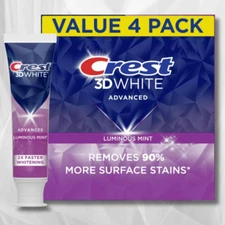 Crest 3D White Advanced Luminous Mint Toothpaste, 3.7 Oz (Pack of 4)