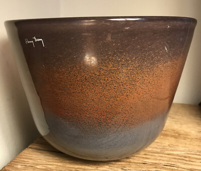 Signierte Henry Dean Studio Kunst Glas große kosmische lila/orange Schale Selfridges