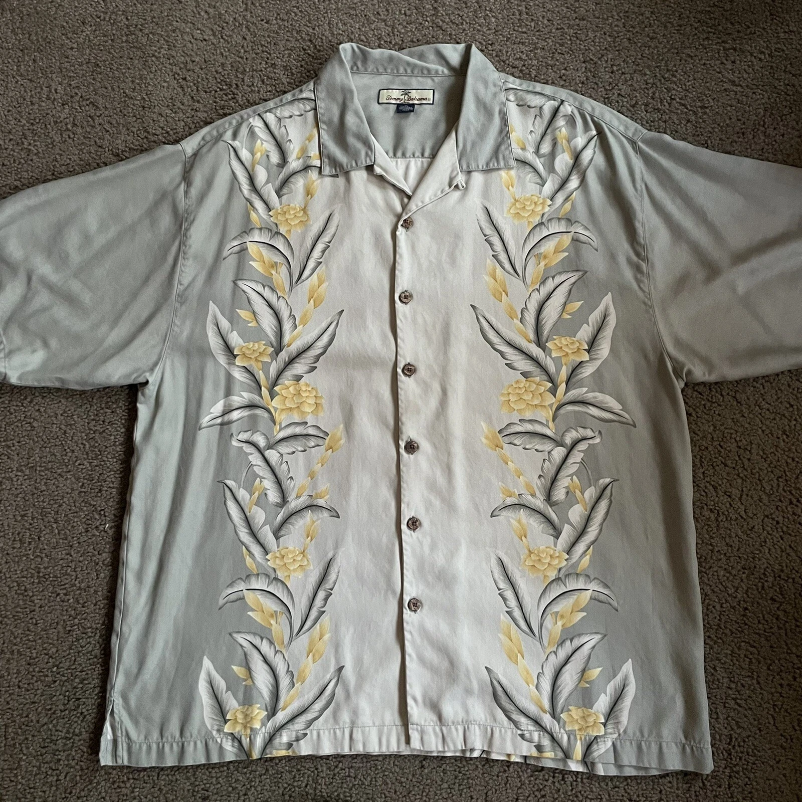 Tommy Bahama Mens Hawaiian Floral Print 100% Silk Button Up Shirt XL