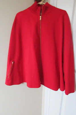 Crown & Ivy Red Cape Poncho One Size full zip S-L-NWOT
