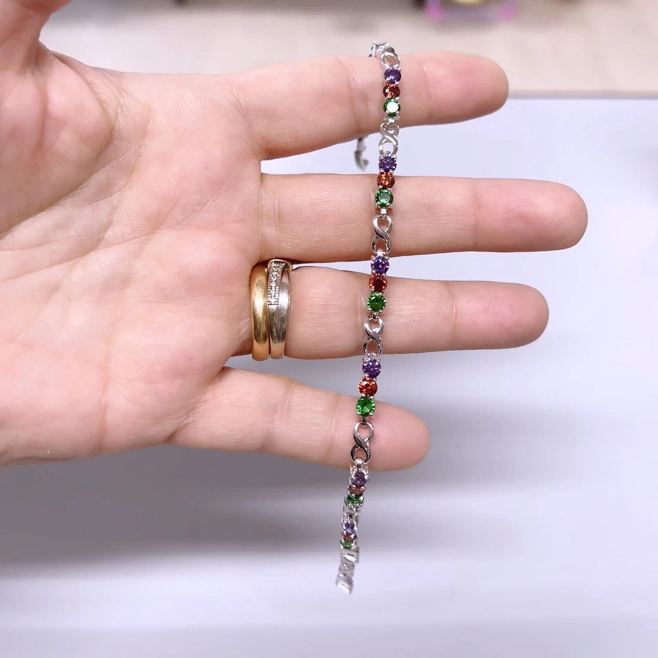 Bracciale Tennis 4mm Infinito M/C pl. oro Bianco 18k con cristalli Zirconi  B23 - Immagine 3 di 4