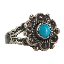 VTG Sterling Silver NAVAJO Turquoise Braided Pebbled Ring Size 5.25 - 3g