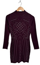 Say What Womens Long Sleeve High Neck Maroon Bodycon Beaded Sweater Dress Size S