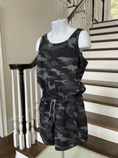 Athleta Girl On The Go Romper Size 7 Black Camouflage Sleeveless Active