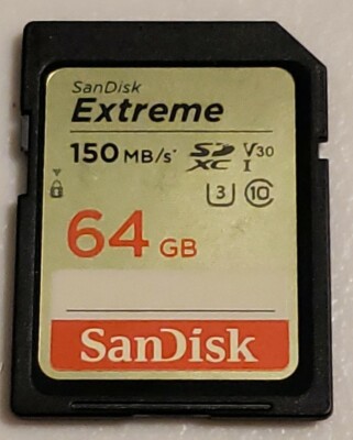 SanDisk 64GB Extreme SDXC 150MB/S U3 V30 4K SD Class 10 Memory Card SDSDXV6-064G