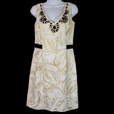 Lilly Pulitzer Laidley Gold Metallic V neck-back Embellished Jewels Sz 4-6  VGC