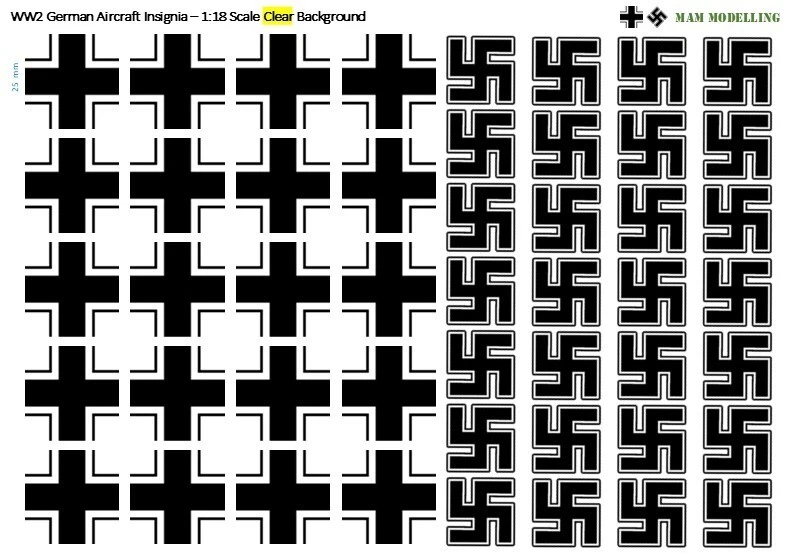1:18 WW2 German Aircraft & Diorama Insignia Decals - Balkan/Swastika
