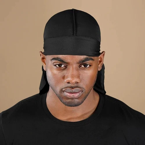 Men's Durag Black Breathable Close Fit Tie Down Sport Du Rag Head Scarf Wrap - Picture 1 of 6