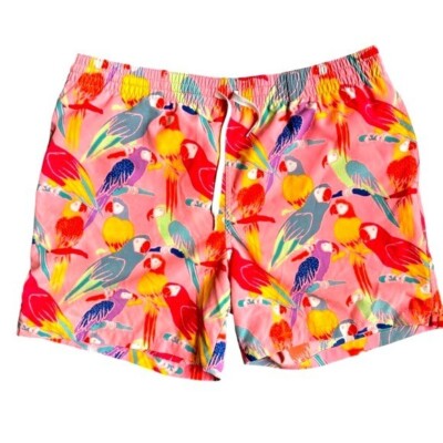 Chubbies Parrot Classic Swim Trunks Large 7  Inseam Tropical Pink Bird Lined