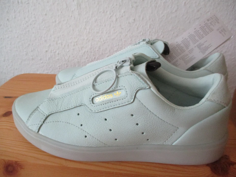 NEU Sneaker Damen Gr. 38 ADIDAS SLEEK Z W lindgrünn / ägäis Reißverschluss Leder - Bild 3 von 4