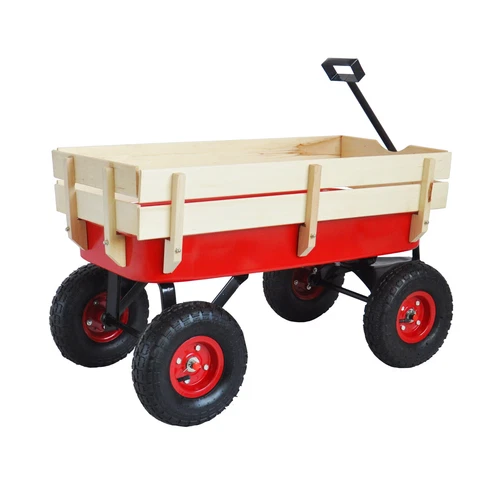Outdoor Sportwagen Werkzeugwagen Holz Seitenteile Luftreifen Wagen rot - Bild 11 von 20