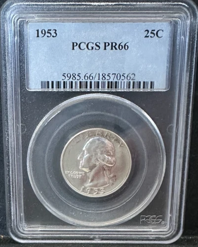 1953 Washington Quarter 25C PCGS PR66