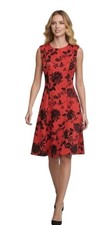 Tommy Hilfiger Sleeveless Scuba Fit-and-Flare Cocktail Dress, Scarlet/Black, 10
