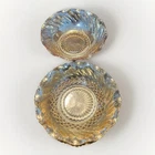Vtg carnival glass bowls, "peach lustre" iridescent sheen and ruffled edges.