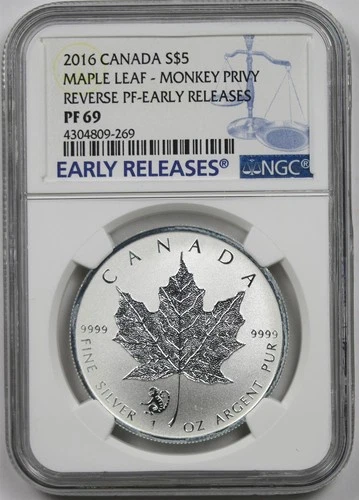 2016 Canada Maple Leaf Silver $5 NGC Early Releases Rev Proof PF 69 Monkey Privy