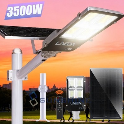 3500W Solar Street Lights Commercial Outdoor Dusk to Dawn Parking Lot Light+Pole