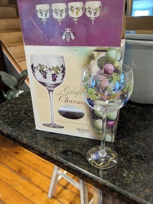 Block Basics Orchid 4 Hand Painted All Purpose Goblets (New)
