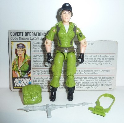 G.I.JOE 1985 LADY JAYE LOOSE + 100% COMPLETE & FILE CARD COBRA GI JOE
