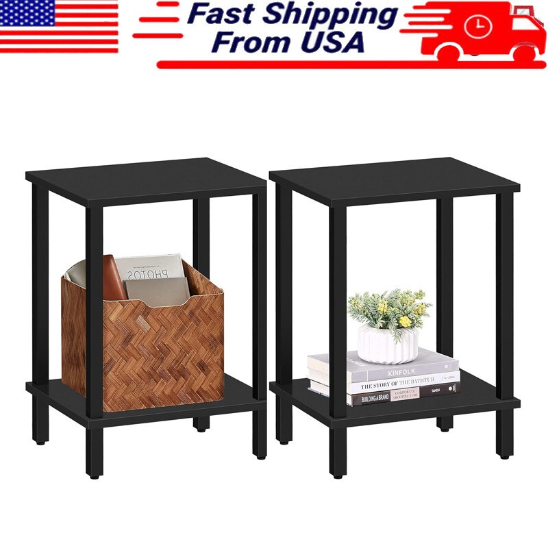 2-Tier End Table Nightstand Storage Shelf Small Space Living Room Bedroom New
