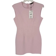 NWT ZARA Women's Interlock Sleeveless Bodycon Sheath Mini Dress Baby Pink L Glam