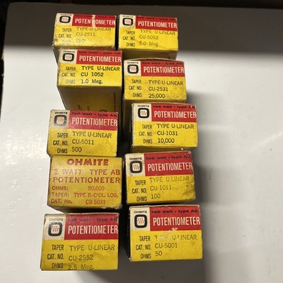 Vintage Lot of  10 Ohmite Type AB U- Linear Potentiometers 2W Various Values