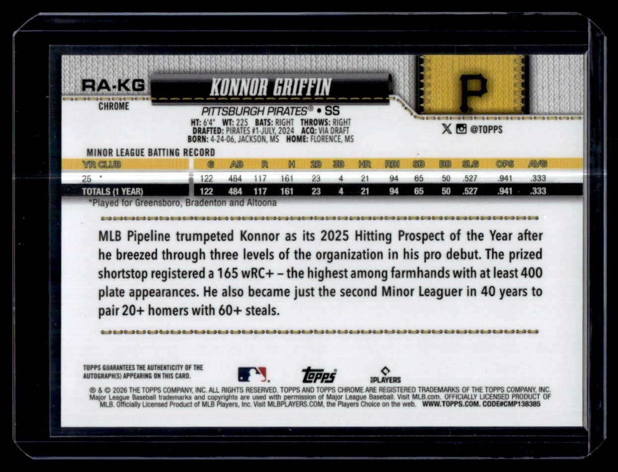 KONNOR GRIFFIN 2026 TOPPS CHROME #RA-KG GOLD GEOMETRIC AUTO 09/50 RC view 2