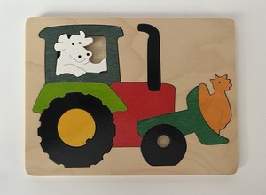 George Luck Hape International AG Wooden Puzzle Tractor Cow Chicken E6507