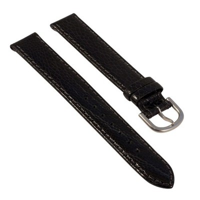 Lederarmband Uhrenarmband Lederband, Straußenleder, NIVREL schwarz, glanz, 16 mm
